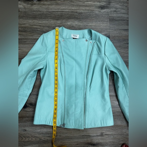 $445 Neiman Marcus Women's Green Leather Zip-Front Moto Coat Jacket Size M - Picture 13 of 16